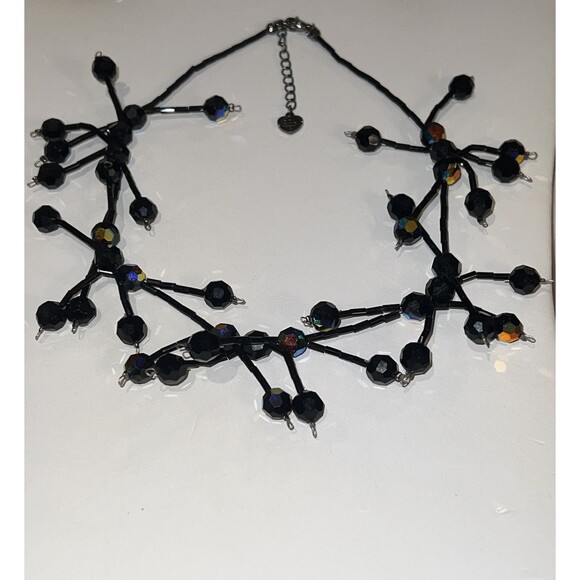 DOL Artisan Necklace Black Glass with Aurora Borealis Finish Sculptural Collar - Picture 7 of 9